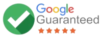 Logo of the google guaranteed program with a five-star rating displayed.