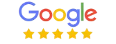Google logo with a five-star rating below it.